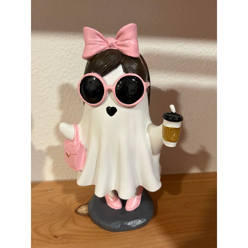 Ghost Figurine Sunglasses Bow Handbag Iced Coffee Pastel Halloween Decor NWT
